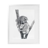 Shop Sleeping Koala Art Print-Animals, Baby Nursery, Black, Grey, Portrait, View All, White-framed painted poster wall decor artwork