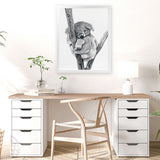 Shop Sleeping Koala Art Print-Animals, Baby Nursery, Black, Grey, Portrait, View All, White-framed painted poster wall decor artwork