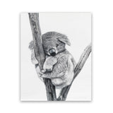 Shop Sleeping Koala Art Print-Animals, Baby Nursery, Black, Grey, Portrait, View All, White-framed painted poster wall decor artwork