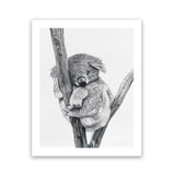 Shop Sleeping Koala Art Print-Animals, Baby Nursery, Black, Grey, Portrait, View All, White-framed painted poster wall decor artwork