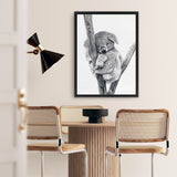 Shop Sleeping Koala Canvas Art Print-Animals, Baby Nursery, Black, Grey, Portrait, View All, White-framed wall decor artwork