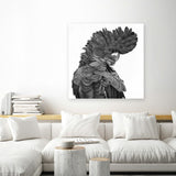 Shop Theo The Black Cockatoo B&W (Square) Canvas Art Print-Animals, Birds, Black, Square, View All-framed wall decor artwork