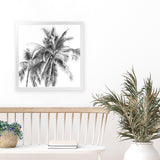 Shop Summer Palms I B&W (Square) Art Print-Black, Coastal, Grey, Square, Tropical, View All, White-framed painted poster wall decor artwork