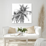 Shop Summer Palms I B&W (Square) Canvas Art Print-Black, Grey, Square, Tropical, View All, White-framed wall decor artwork