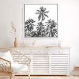 Shop Summer Palms II B&W (Square) Canvas Art Print-Black, Coastal, Grey, Square, Tropical, View All-framed wall decor artwork