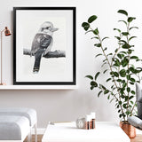 Shop Kookaburra On A Branch Art Print-Animals, Birds, Black, Grey, Portrait, Rectangle, View All-framed painted poster wall decor artwork