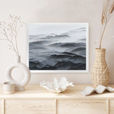 Shop Abstract Mountain Range Art Print-Black, Coastal, Grey, Landscape, Nature, Scandinavian, View All-framed painted poster wall decor artwork