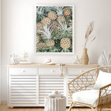 Shop Painted Pineapples Art Print-Green, Portrait, Rectangle, Tropical, View All, Yellow-framed painted poster wall decor artwork