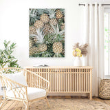 Shop Painted Pineapples Canvas Art Print-Green, Portrait, Rectangle, Tropical, View All, Yellow-framed wall decor artwork