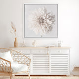 Shop Cream White Dahlia Flower (Square) Canvas Art Print-Botanicals, Florals, Square, View All, White-framed wall decor artwork