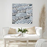 Shop Dark Blue Beach Umbrellas (Square) Canvas Art Print-Blue, Coastal, Hamptons, Square, Tropical, View All-framed wall decor artwork