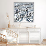 Shop Dark Blue Beach Umbrellas (Square) Canvas Art Print-Blue, Coastal, Hamptons, Square, Tropical, View All-framed wall decor artwork