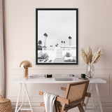 Shop Palms Springs Doorway 3 B&W Canvas Art Print-Coastal, Neutrals, Portrait, Rectangle, Tropical, View All, White-framed wall decor artwork