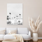 Shop Palms Springs Doorway 3 B&W Canvas Art Print-Coastal, Neutrals, Portrait, Rectangle, Tropical, View All, White-framed wall decor artwork