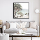 Shop Palm Tree Views (Square) Canvas Art Print-Coastal, Green, Neutrals, Square, Tropical, View All-framed wall decor artwork