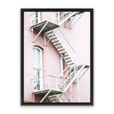 Shop Pink Building Photo Canvas Art Print-Landscape, Photography, Photography Canvas Prints, Pink, Portrait, Scandinavian, View All-framed wall decor artwork
