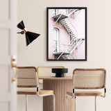 Shop Pink Building Photo Canvas Art Print-Landscape, Photography, Photography Canvas Prints, Pink, Portrait, Scandinavian, View All-framed wall decor artwork