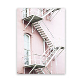 Shop Pink Building Photo Canvas Art Print-Landscape, Photography, Photography Canvas Prints, Pink, Portrait, Scandinavian, View All-framed wall decor artwork