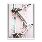 Shop Pink Building Photo Canvas Art Print-Landscape, Photography, Photography Canvas Prints, Pink, Portrait, Scandinavian, View All-framed wall decor artwork