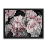 Shop Pink Blooms II Canvas Art Print-Black, Botanicals, Florals, Horizontal, Landscape, Pink, Rectangle, View All-framed wall decor artwork