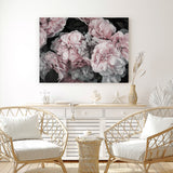 Shop Pink Blooms II Canvas Art Print-Black, Botanicals, Florals, Horizontal, Landscape, Pink, Rectangle, View All-framed wall decor artwork