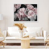 Shop Pink Blooms II Canvas Art Print-Black, Botanicals, Florals, Horizontal, Landscape, Pink, Rectangle, View All-framed wall decor artwork