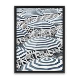 Shop Dark Blue Beach Umbrellas Canvas Art Print-Amalfi Coast Italy, Blue, Coastal, Hamptons, Portrait, Rectangle, View All-framed wall decor artwork