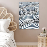 Shop Dark Blue Beach Umbrellas Canvas Art Print-Amalfi Coast Italy, Blue, Coastal, Hamptons, Portrait, Rectangle, View All-framed wall decor artwork