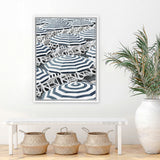 Shop Dark Blue Beach Umbrellas Canvas Art Print-Amalfi Coast Italy, Blue, Coastal, Hamptons, Portrait, Rectangle, View All-framed wall decor artwork