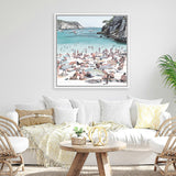Shop European Cove (Square) Canvas Art Print-Blue, Coastal, Green, Square, Tropical, View All-framed wall decor artwork