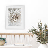 Shop White Dahlia Art Print-Florals, Hamptons, Portrait, View All, White-framed painted poster wall decor artwork