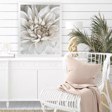 Shop White Dahlia Art Print-Florals, Hamptons, Portrait, View All, White-framed painted poster wall decor artwork