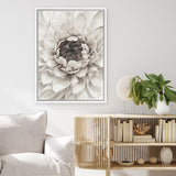 Shop Divine Dahlia III Canvas Art Print-Botanicals, Florals, Hamptons, Portrait, View All, White-framed wall decor artwork