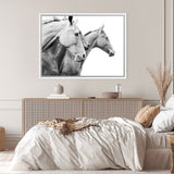 Shop Grey Horses Photo Canvas Art Print-Animals, Black, Grey, Landscape, Photography, Photography Canvas Prints, Scandinavian, View All, White-framed wall decor artwork
