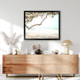 Shop Beach Swing I Photo Art Print-Boho, Coastal, Green, Landscape, Photography, Tropical, View All, White-framed poster wall decor artwork