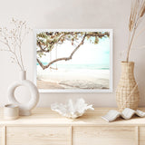 Shop Beach Swing I Photo Art Print-Boho, Coastal, Green, Landscape, Photography, Tropical, View All, White-framed poster wall decor artwork