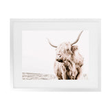 Shop Lone Highland Cow Photo Art Print-Animals, Horizontal, Landscape, Neutrals, Photography, Rectangle, View All-framed poster wall decor artwork
