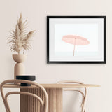 Shop Pink Parasol Photo Art Print-Boho, Coastal, Horizontal, Landscape, Photography, Pink, Rectangle, View All, White-framed poster wall decor artwork
