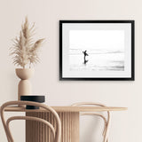 Shop Lone Surfer Photo Art Print-Coastal, Horizontal, Landscape, People, Photography, Rectangle, View All, White-framed poster wall decor artwork