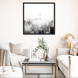 Shop New York Fog (Square) Photo Canvas Art Print-Black, Grey, Photography Canvas Prints, Square, View All, White-framed wall decor artwork