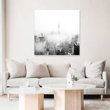 Shop New York Fog (Square) Photo Canvas Art Print-Black, Grey, Photography Canvas Prints, Square, View All, White-framed wall decor artwork