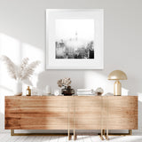 Shop New York Fog (Square) Photo Art Print-Black, Grey, Photography, Square, View All, White-framed poster wall decor artwork