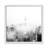 Shop New York Fog (Square) Photo Canvas Art Print-Black, Grey, Photography Canvas Prints, Square, View All, White-framed wall decor artwork