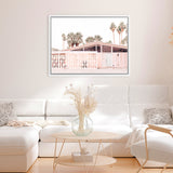 Shop Palm Springs Pink Building Photo Canvas Art Print-Boho, Landscape, Neutrals, Photography, Photography Canvas Prints, Pink, View All-framed wall decor artwork