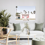 Shop Palm Springs Pink Door Photo Canvas Art Print-Boho, Green, Landscape, Photography, Photography Canvas Prints, Pink, Tropical, View All-framed wall decor artwork