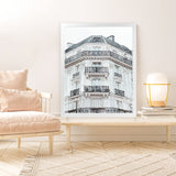 Shop Paris Building I Art Print-Grey, Hamptons, Portrait, View All, White-framed painted poster wall decor artwork