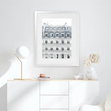 Shop Paris Building II Art Print-Grey, Hamptons, Portrait, View All, White-framed painted poster wall decor artwork
