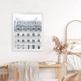 Shop Paris Building II Art Print-Grey, Hamptons, Portrait, View All, White-framed painted poster wall decor artwork