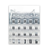 Shop Paris Building II Art Print-Grey, Hamptons, Portrait, View All, White-framed painted poster wall decor artwork