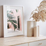 Shop Palm Doorway I Art Print-Boho, Coastal, Green, Pink, Portrait, Tropical, View All-framed painted poster wall decor artwork